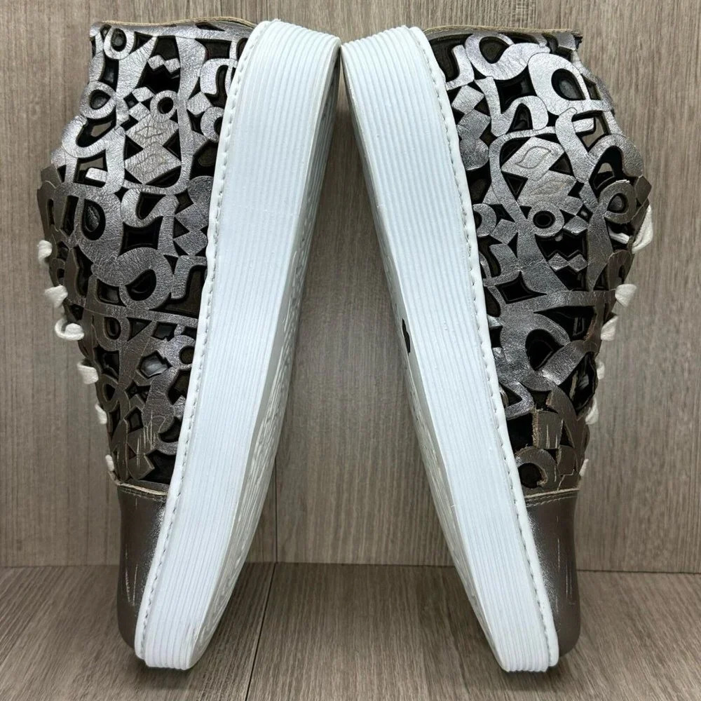AREA FORTE Shoes Women Sz 39 US 9 Laser-Cut Sneakers Leather Pewter Silver Italy - Picture 9 of 13